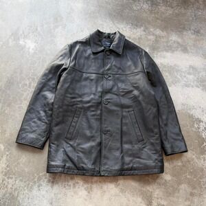 Vintage 90's Brooks Sport Heavy black leather fleece lined jacket